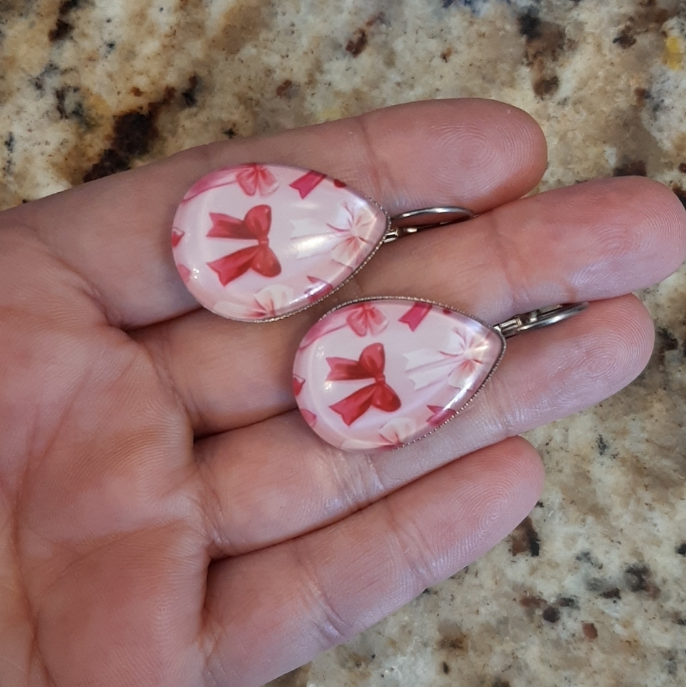 Elegant Pink Bow Earrings - Picture 2 of 2